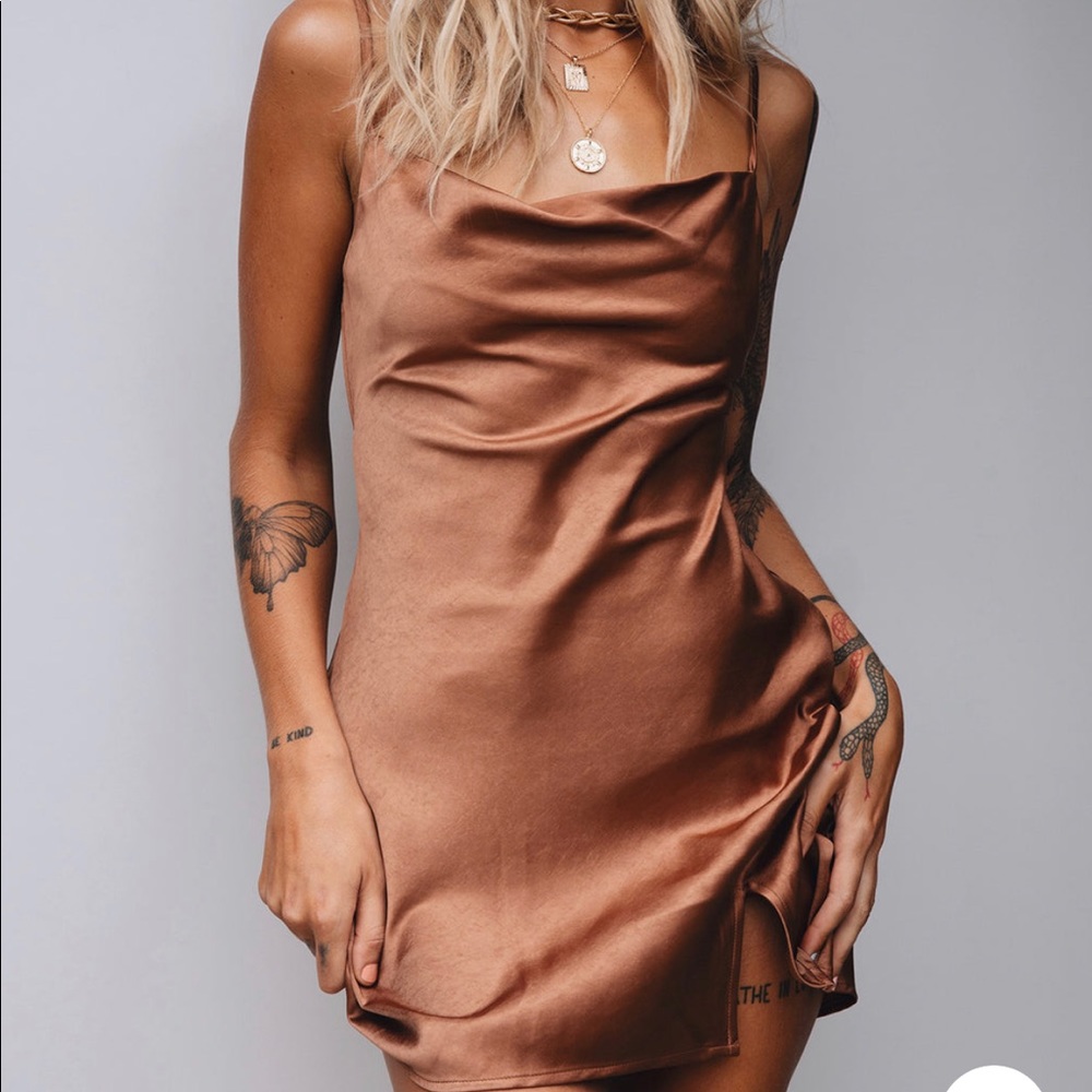 brown silk mini dress